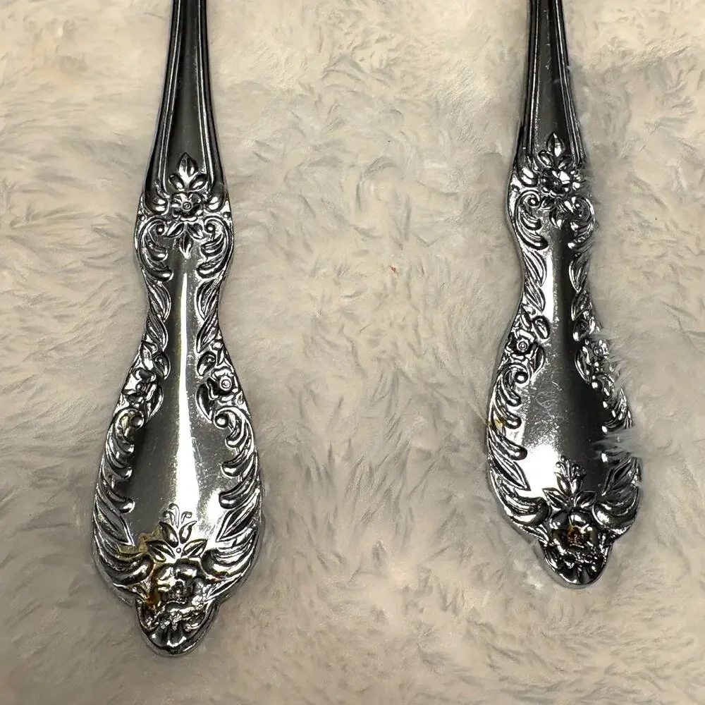 Vintage Louis XV Ornate Rose Flatware Serving Spoon & Fork Set Japan Scrolls